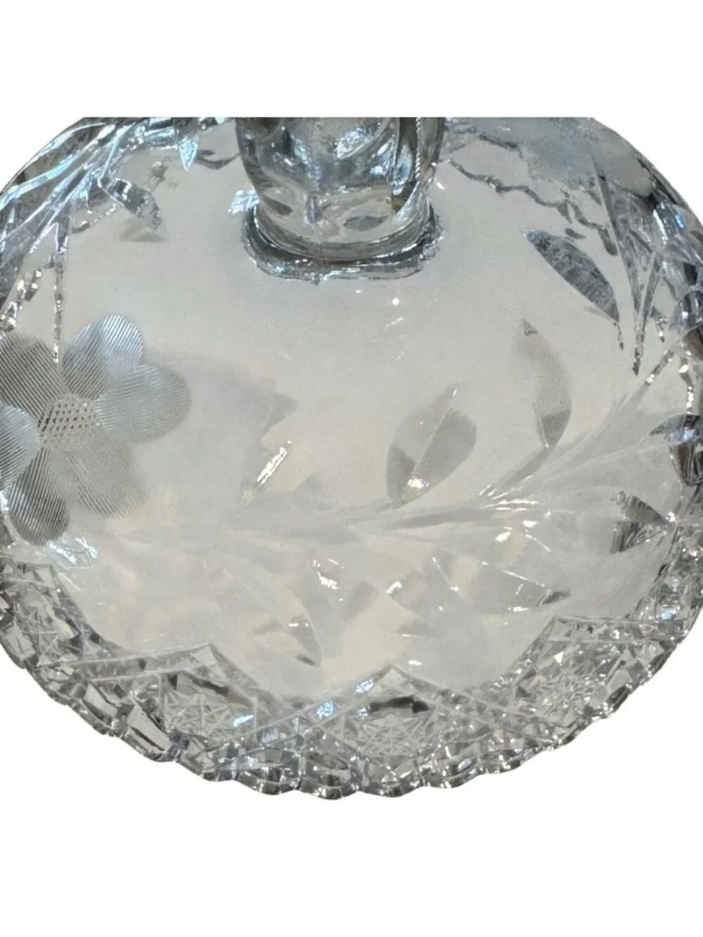 Cut Glass Etched Clear Compote Pedestal Dish Centerpiece 8" Tall Floral Vintage - Picture 10 of 13